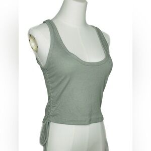 Zara Ribbed Side Tie Tank Top Ruched Green Large